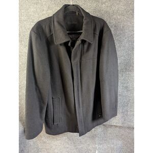Calvin Klein Mens Coat Med Black Wool Blend Jacket Quilted Lined Zip Snap Front